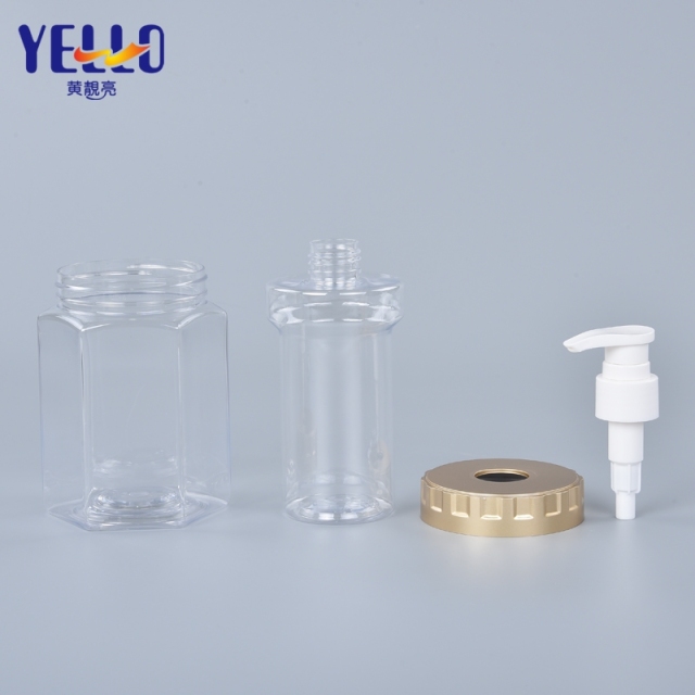 Hexagonal Double Wall Lotion Bottles, Luxury PET Shampoo Bottle