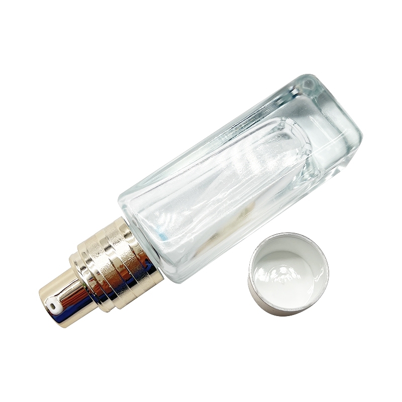 Wholesale Square 25ml Cosmetic Glass Cream Bottles With Gold Pump