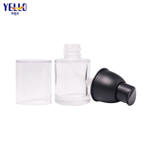 15ml 25ml Glass Lotion Bottles With Black Pump / Cylinder Serum Pump Bottles