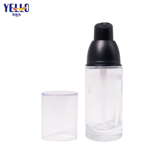 15ml 25ml Glass Lotion Bottles With Black Pump / Cylinder Serum Pump Bottles