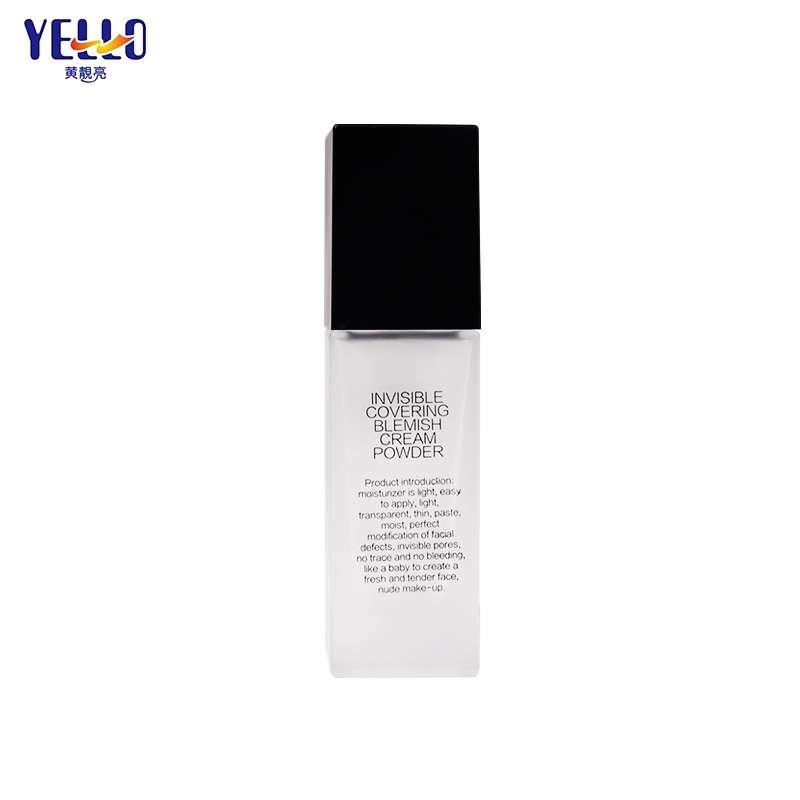 Empty Frosted Square Cosmetic Glass Lotion Bottles 30ml For Foundation