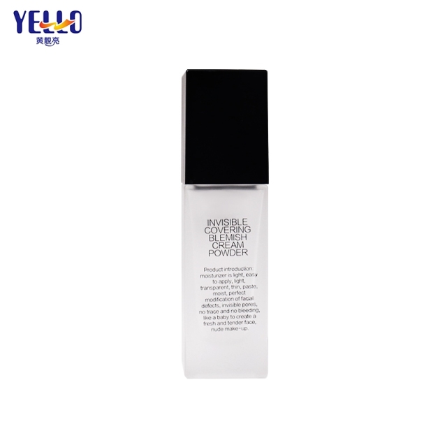 Empty Frosted Square Cosmetic Glass Lotion Bottles 30ml For Foundation