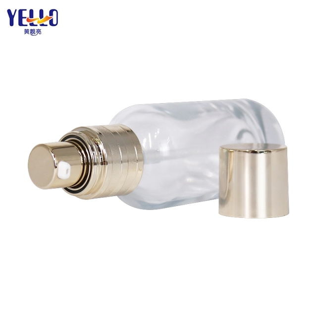 30ml Clear Glass Lotion Containers Bottle, Gold Pump Serum Bottles