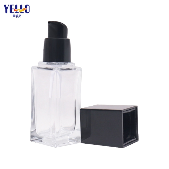 30ml Transparent Square Empty Lotion Bottle Glass For Skincare Packaging