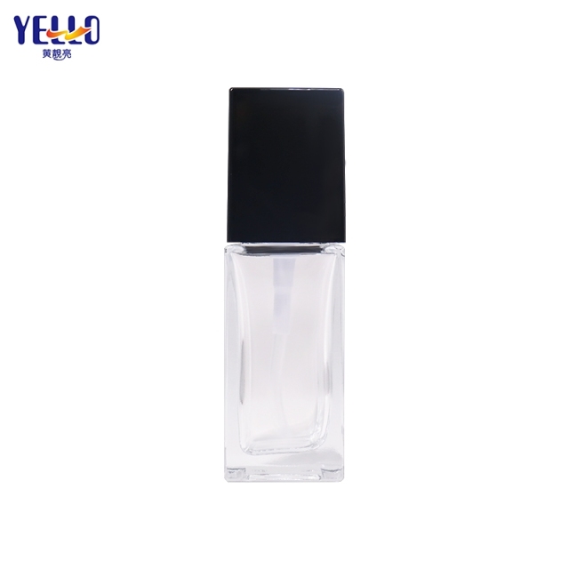 30ml Transparent Square Empty Lotion Bottle Glass For Skincare Packaging