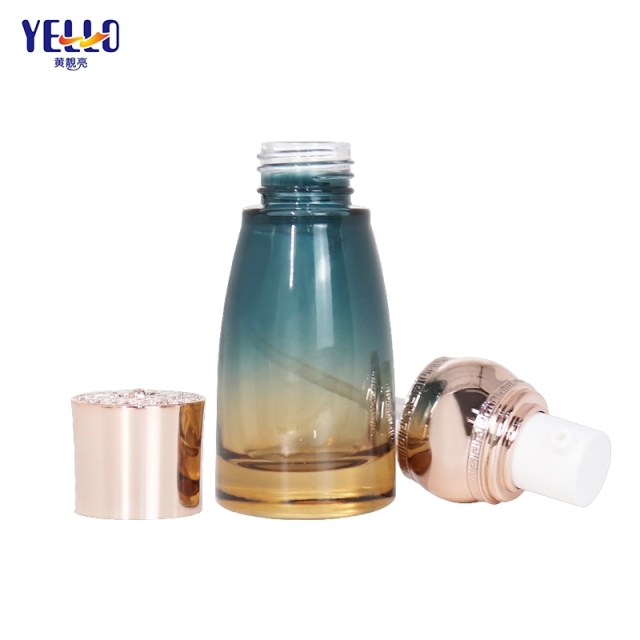 Gradient Color Glass Lotion Bottle With Pump And Elegant Cosmetic Cream Jar