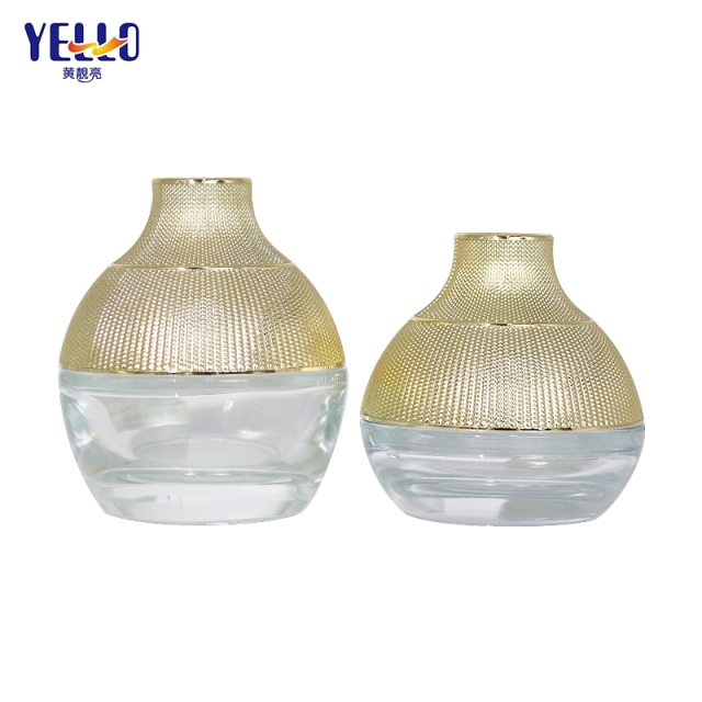 Gold Luxury Glass Bottle With Pump And Skincare Jars