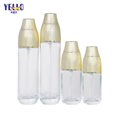 Gold Luxury Glass Bottle With Pump And Skincare Jars