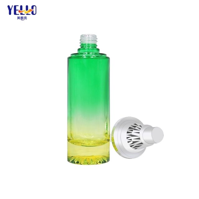 Luxury Green Yellow Glass Cream Jars And Lotion Bottles With Pump