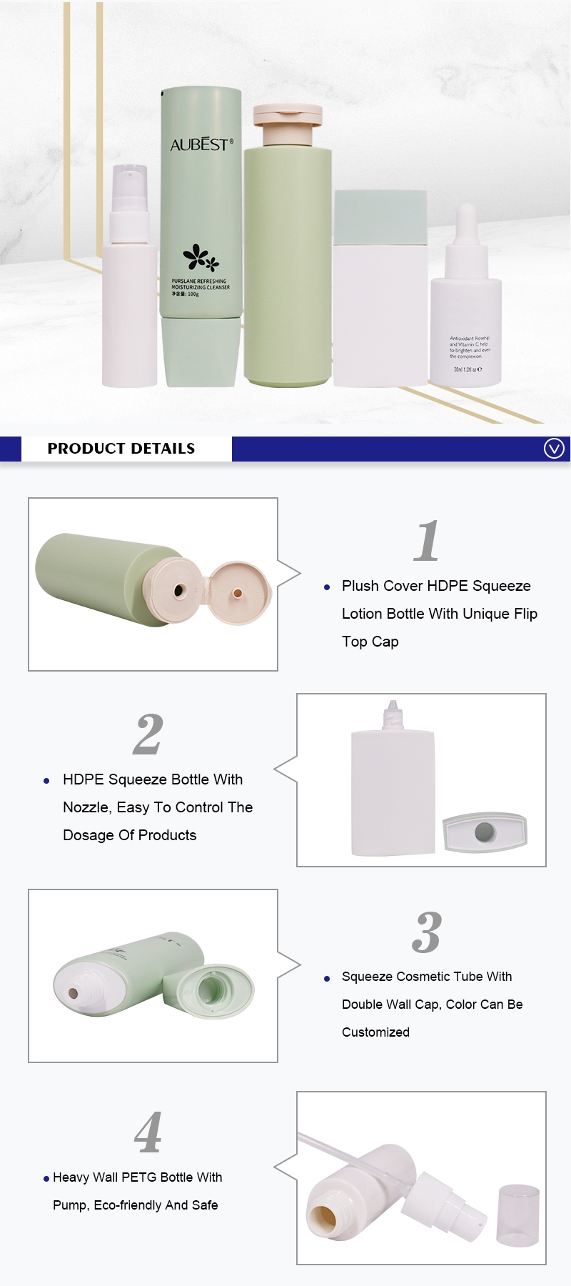 Cosmetic Packaging Lotion Dropper Bottle And Cosmestic Squeeze Tubes