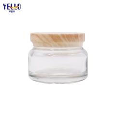 Round Glass Serum Lotion Bottles And Cream Jar With Bamboo Effect Lid