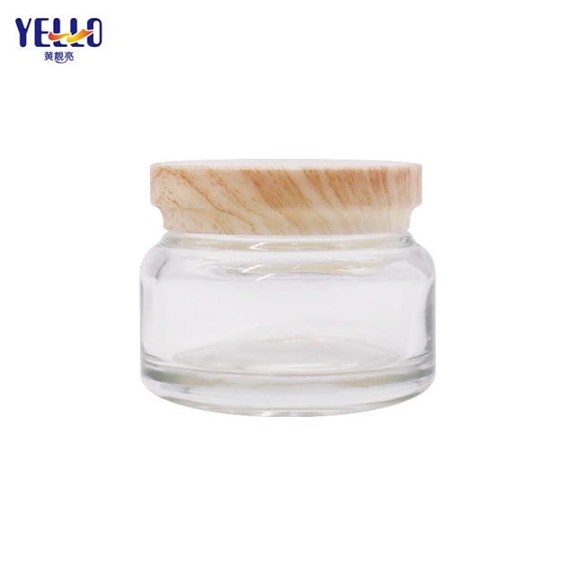 Round Glass Serum Lotion Bottles And Cream Jar With Bamboo Effect Lid