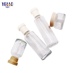 Round Glass Serum Lotion Bottles And Cream Jar With Bamboo Effect Lid