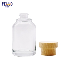 Round Glass Serum Lotion Bottles And Cream Jar With Bamboo Effect Lid