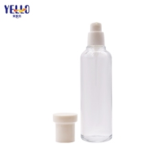 Round Glass Serum Lotion Bottles And Cream Jar With Bamboo Effect Lid