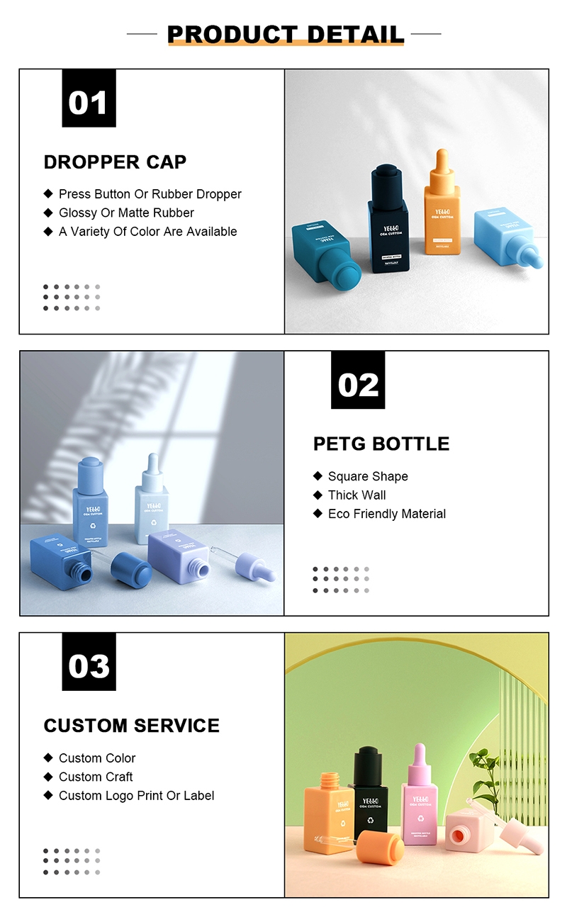 1 Oz Push Button Empty Square Skincare Essential Oil Dropper Bottles