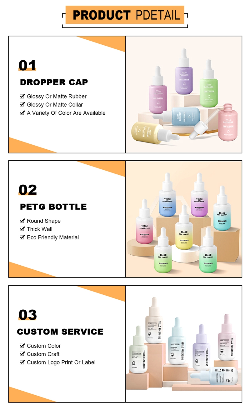 30Ml Boston Round Hair Oil Cosmetic Dropper Serum Bottles
