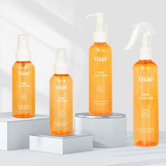 Good Quality Frosted Yellow PCR Pet Plastic Spray Empty Bottle Round