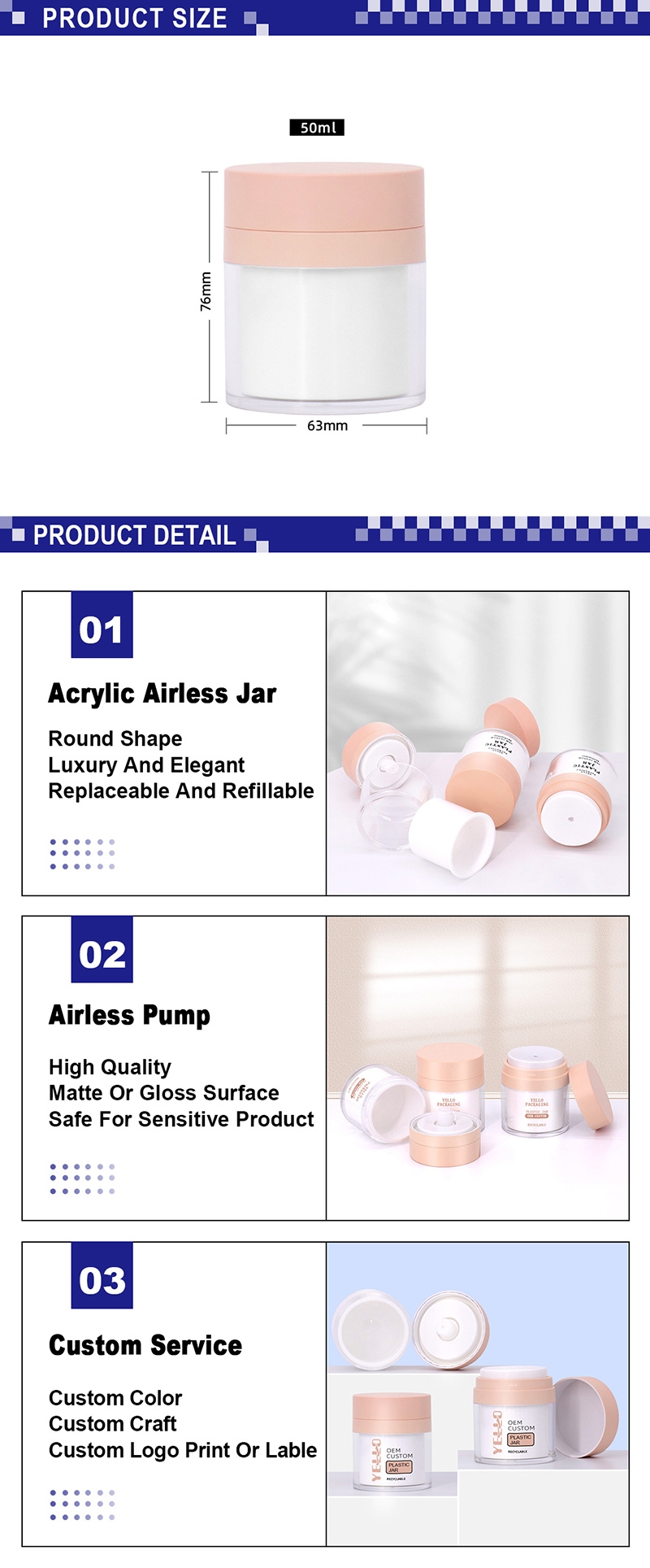 Pink Refillable Replaceable 50Ml Airless Pump Jar For Cream