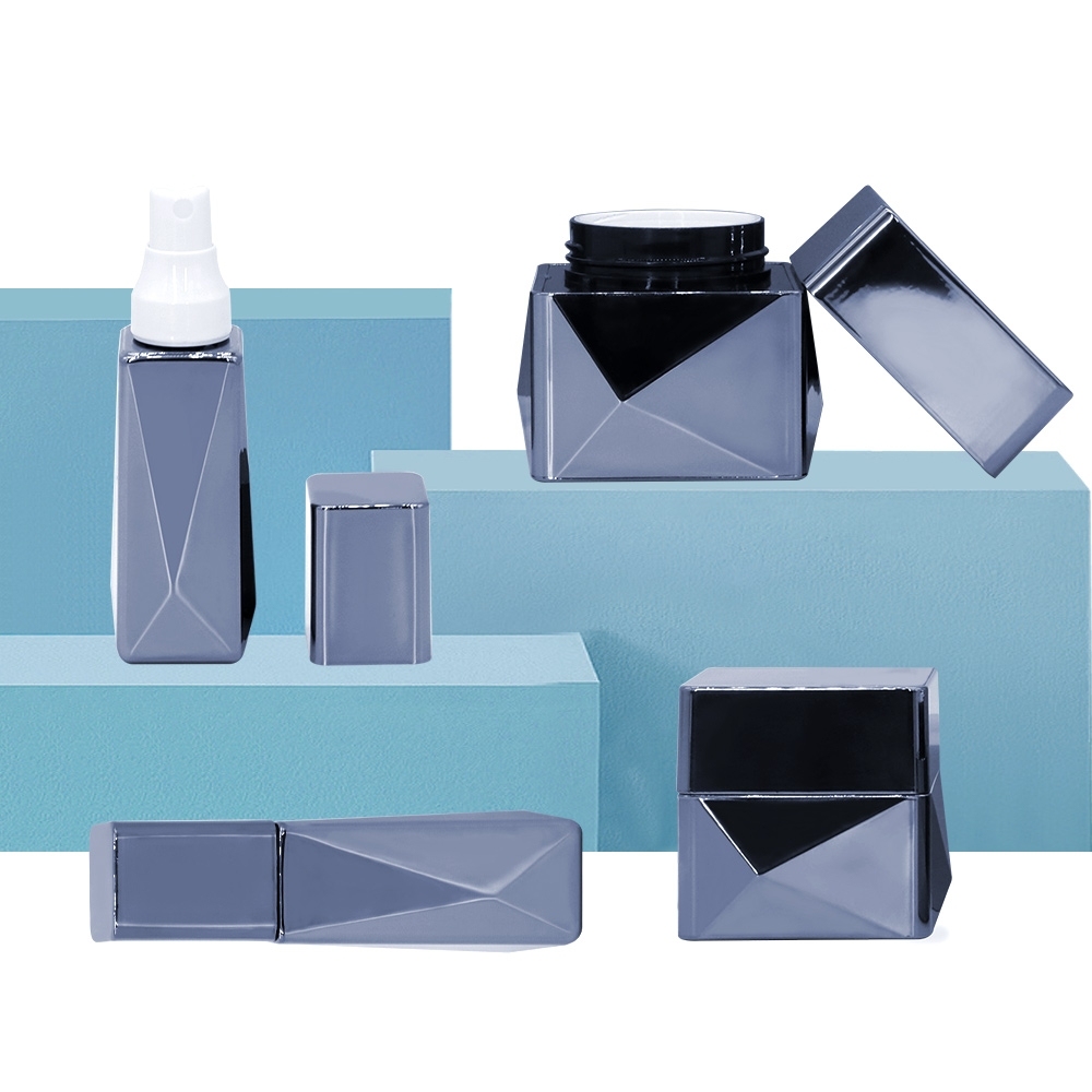 Unique Square Black Pet Lotion Pump Bottles And Cream Jar Containers