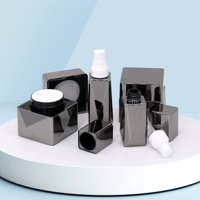 Unique Square Black Pet Lotion Pump Bottles And Cream Jar Containers