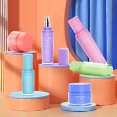 Peach Color Cosmetic Pump Dispenser Lotion Bottle And Cream Jar With Lid