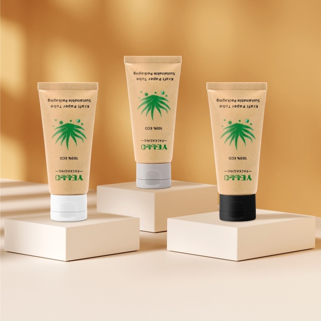 Custom Round Brown Cosmetic Kraft Paper Squeeze Tube Packaging