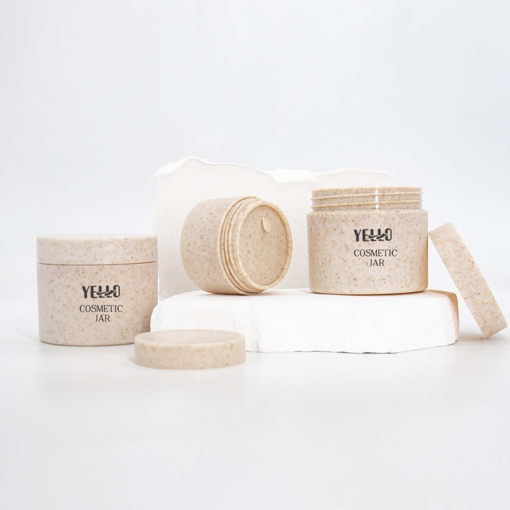 Empty Eco friendly Wheat Straw Cosmetic Cream Pots Jar Containers With Lids