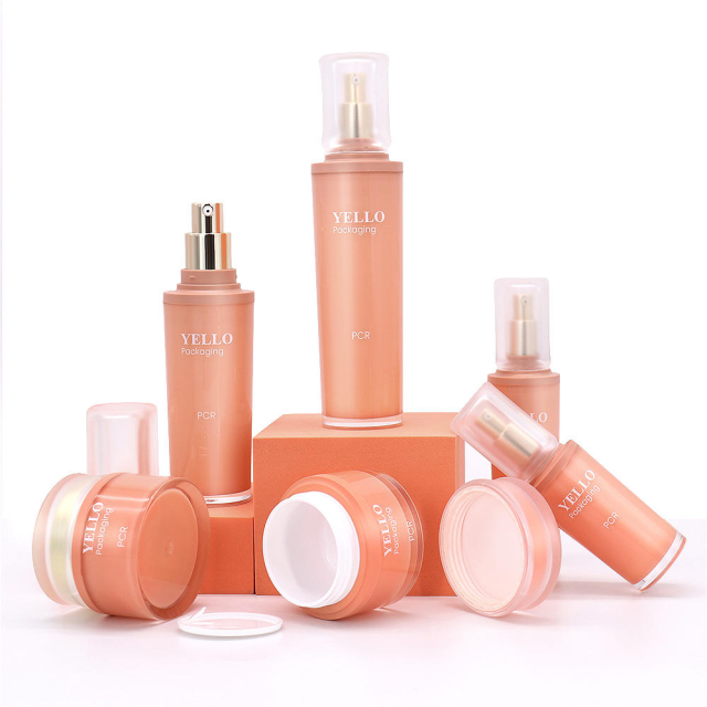 Wholesale Custom Peach Color Cosmetic Acrylic Lotion Pump Dispenser Bottle and Body Butter Cream Jars Set Packaging With Lid