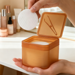 Custom 300ml PP Plastic Cosmetic Facial Toner Cotton Pad Jar Storage Box Skincare Container with Tweezers and Flip Lid