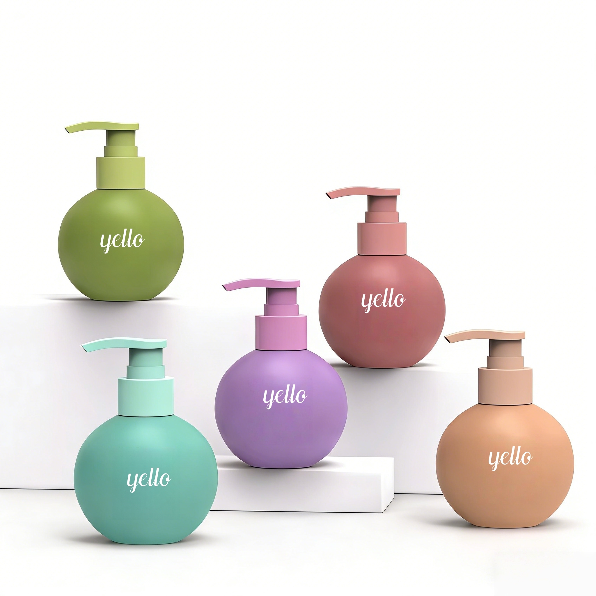 Unique Round Lash Shampoo Pump Bottle 500ml Empty White Body Wash Lotion Pump Bottles