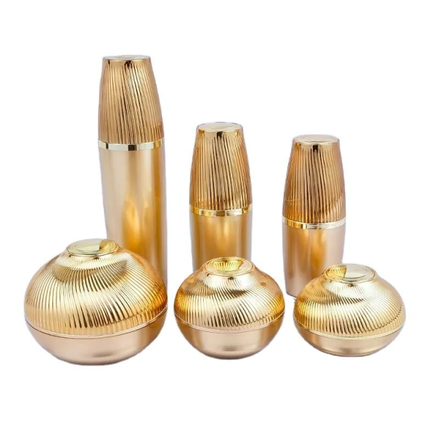 Cosmetic Glass Pump Vacuum Cosmetic Bottle with Crown Cap Empty Lotion Airless Bottle Cosmetics Jars Set