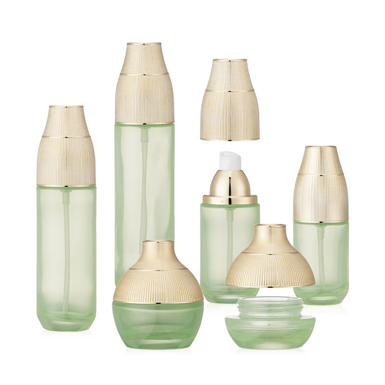 Cosmetic Glass Pump Vacuum Cosmetic Bottle with Crown Cap Empty Lotion Airless Bottle Cosmetics Jars Set