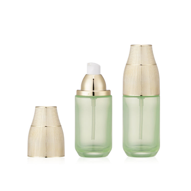 Cosmetic Glass Pump Vacuum Cosmetic Bottle with Crown Cap Empty Lotion Airless Bottle Cosmetics Jars Set