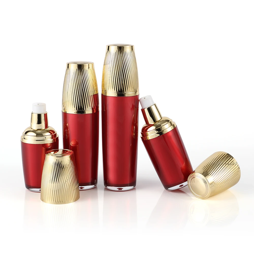 Cosmetic Glass Pump Vacuum Cosmetic Bottle with Crown Cap Empty Lotion Airless Bottle Cosmetics Jars Set