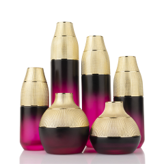 Cosmetic Glass Pump Vacuum Cosmetic Bottle with Crown Cap Empty Lotion Airless Bottle Cosmetics Jars Set