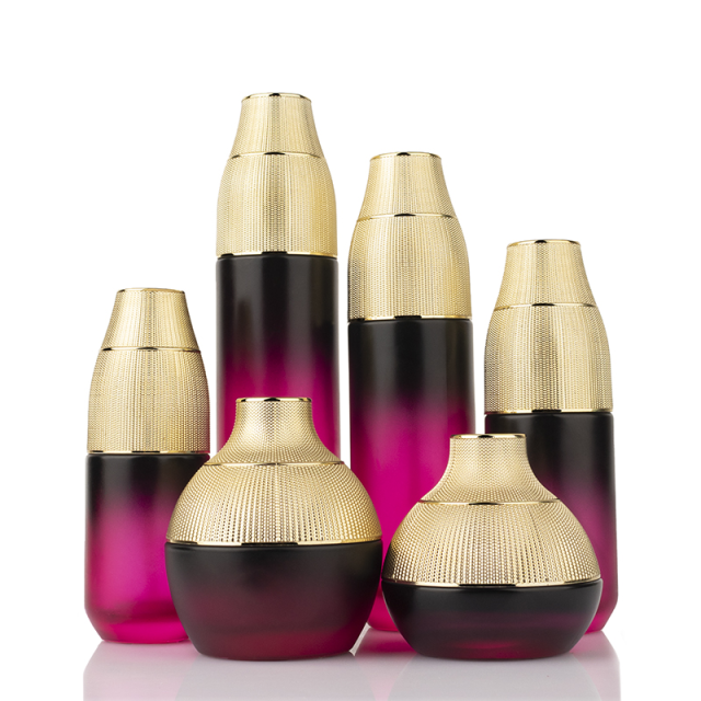 Cosmetic Glass Pump Vacuum Cosmetic Bottle with Crown Cap Empty Lotion Airless Bottle Cosmetics Jars Set