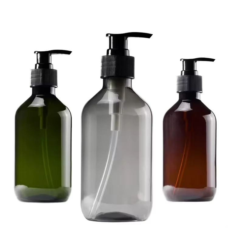 250ml 500ml Plastic Bottle PET Plastic Shampoo boston Round Bottle 8oz 16oz Bath Body Soap Foam Bath Amber Bottle
