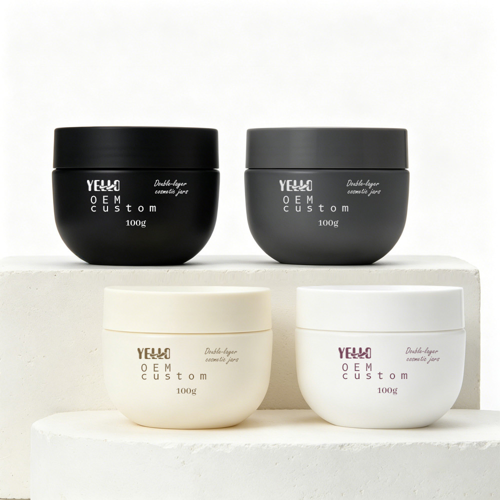 Luxury Custom Empty PET Plastic Double Wall Face Body Butter Cream Container 100g PCR Cosmetic Jars With Lids