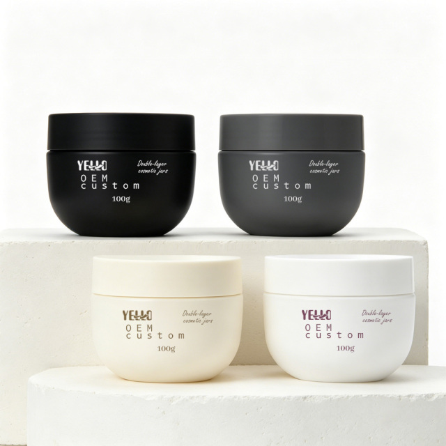 Luxury Custom Empty PET Plastic Double Wall Face Body Butter Cream Container 100g PCR Cosmetic Jars With Lids