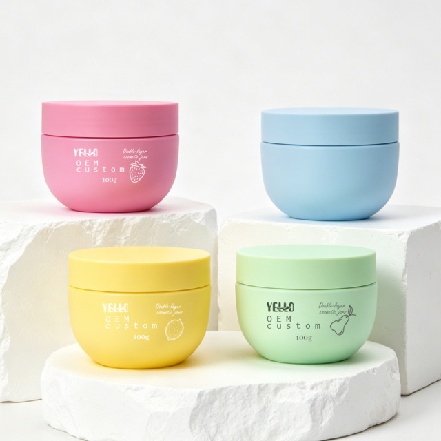Luxury Custom Empty PET Plastic Double Wall Face Body Butter Cream Container 100g PCR Cosmetic Jars With Lids