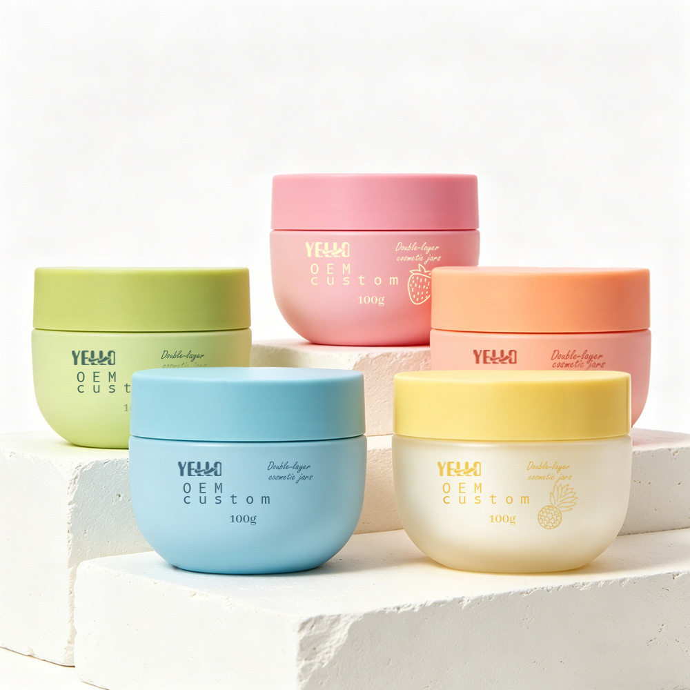 Luxury Custom Empty PET Plastic Double Wall Face Body Butter Cream Container 100g PCR Cosmetic Jars With Lids