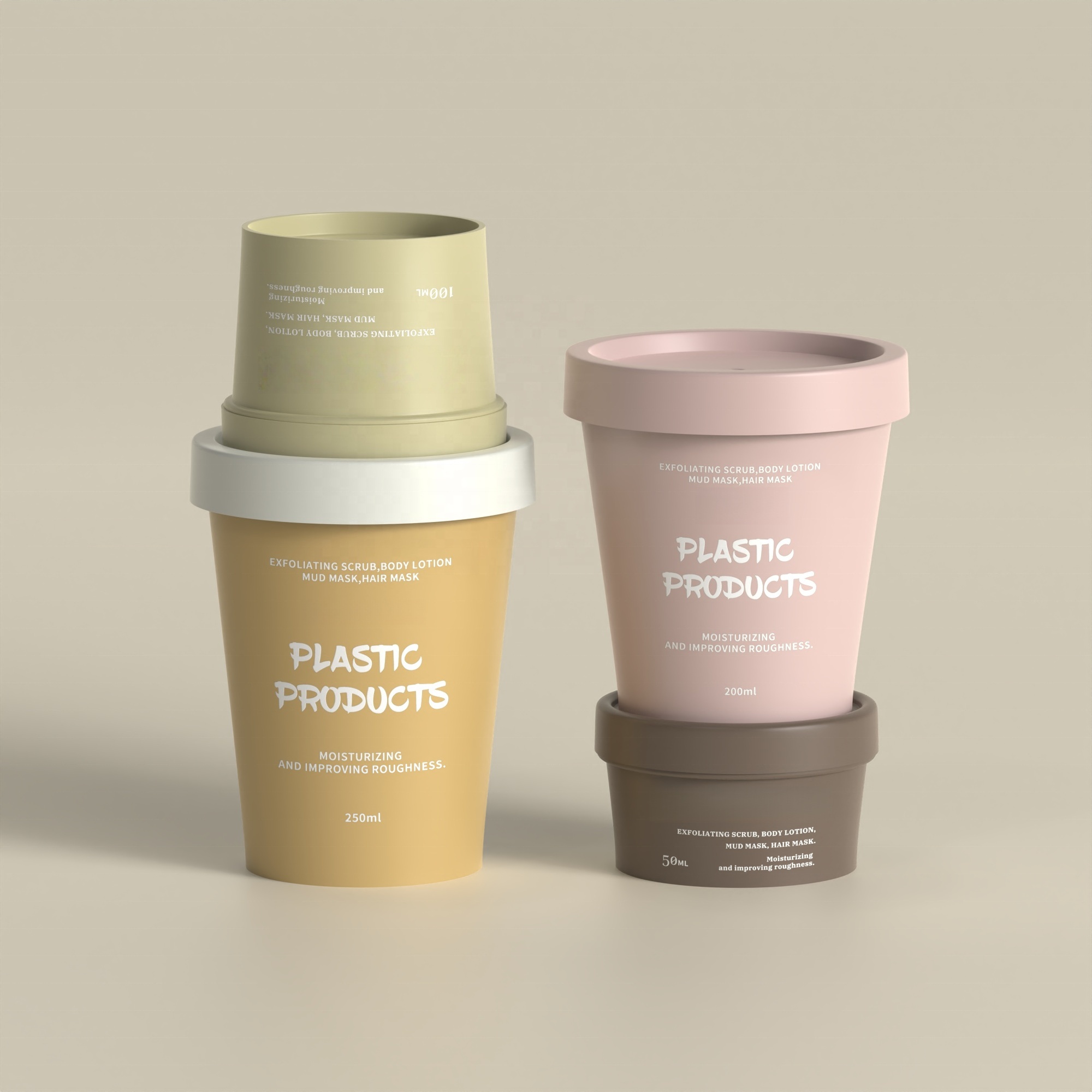 Plastic PP Screw Top 50g Cream Jar for Facial Body Scrub Personal Care 100g Skincare Cream Container 200g Hair Mask Jar