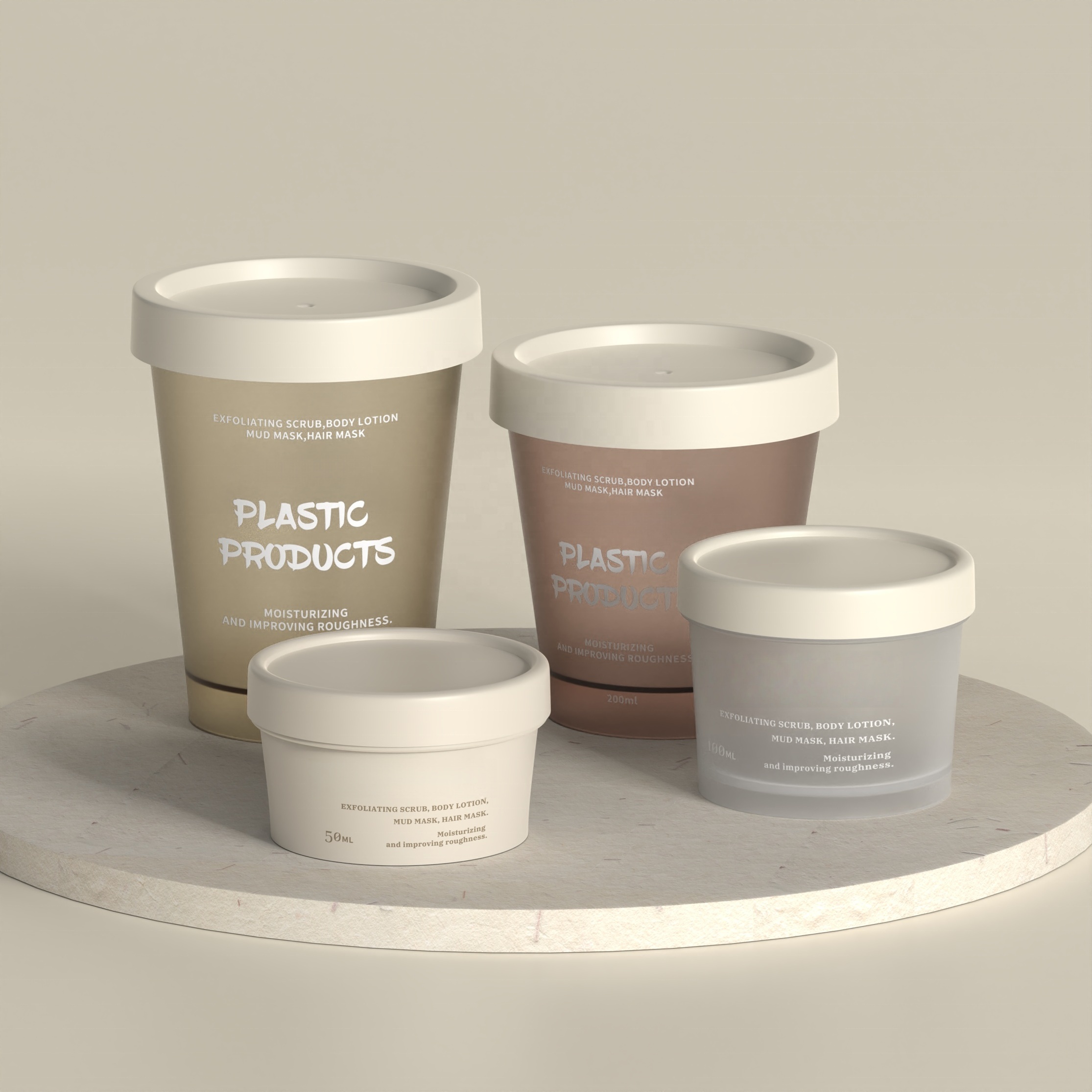 Plastic PP Screw Top 50g Cream Jar for Facial Body Scrub Personal Care 100g Skincare Cream Container 200g Hair Mask Jar