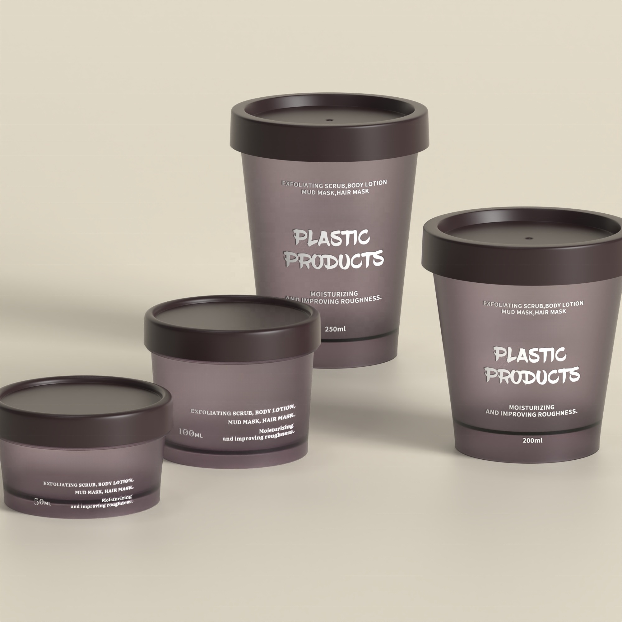 Plastic PP Screw Top 50g Cream Jar for Facial Body Scrub Personal Care 100g Skincare Cream Container 200g Hair Mask Jar
