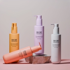 Luxury Custom Empty Plastic 100ml 200ml Round PET Cosmetic Lotion Bottle with Mist Spray Pump Packaging for Skin Care Serum