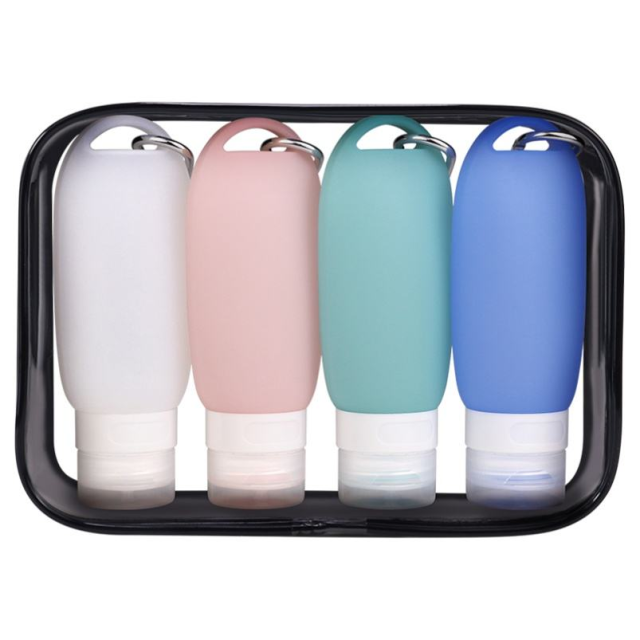 Custom Print Logo Portable Refillable Squeeze Silicone Reusable Travel Accessories Bottles Set 60ml 90Ml for Toiletries