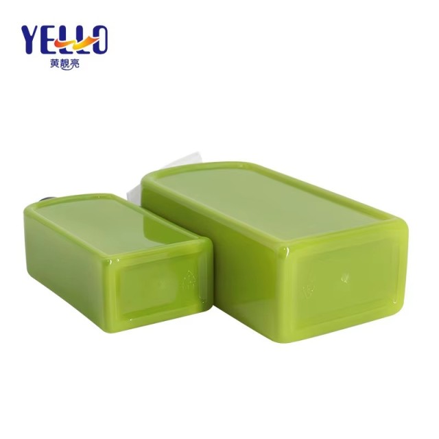 Wholesale Custom Empty Cosmetic Green Square Bottles 150ml 350ml Body Lotion Bottles Packaging for Shampoo Shower Gel