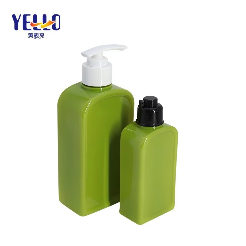 Wholesale Custom Empty Cosmetic Green Square Bottles 150ml 350ml Body Lotion Bottles Packaging for Shampoo Shower Gel