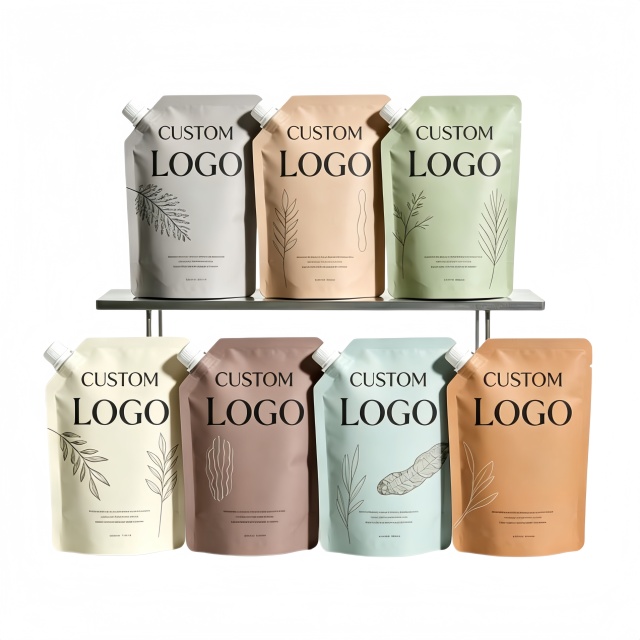 Wholesale FDA Certified Cosmetic Plastic Refill Shampoo Spout Pouch Reusable Liquid Packaging Standing Pouch With Spout Customized Logo